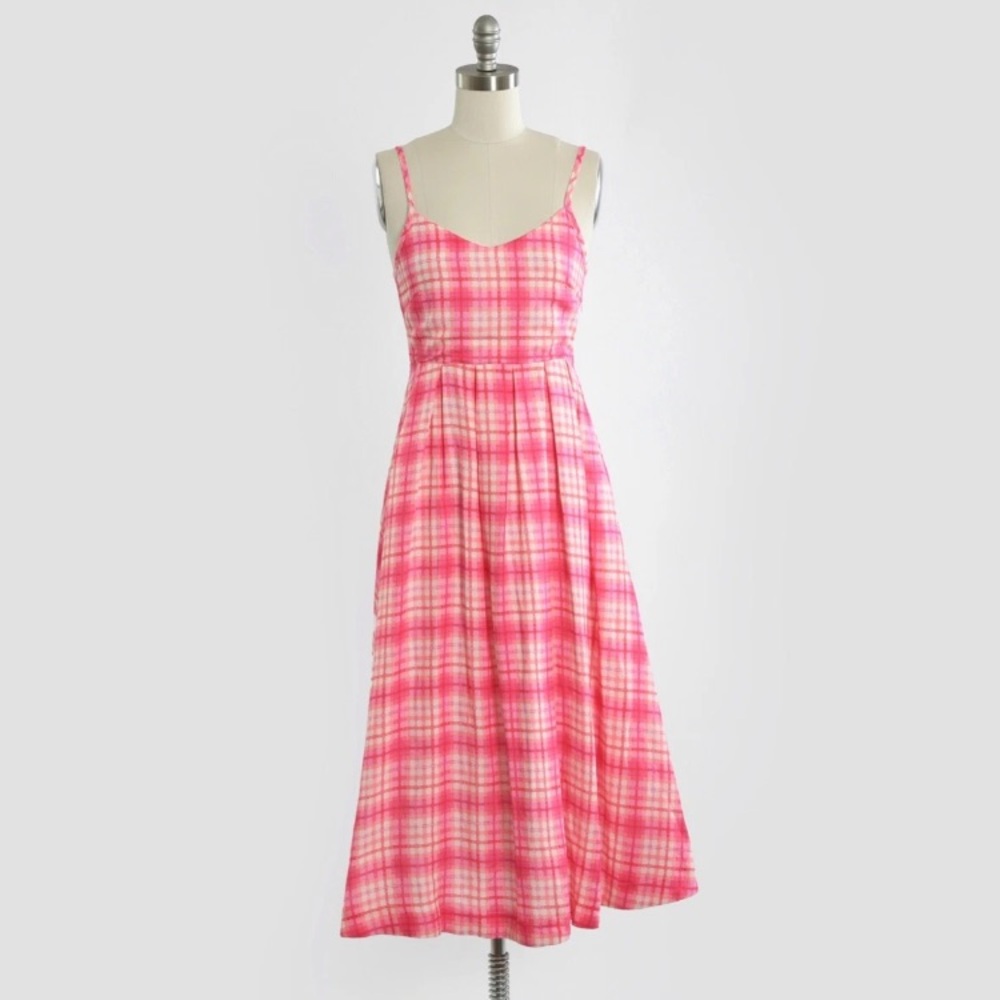 NWT Hermoza Pink plaid cotton midi dress Sz. S $248
